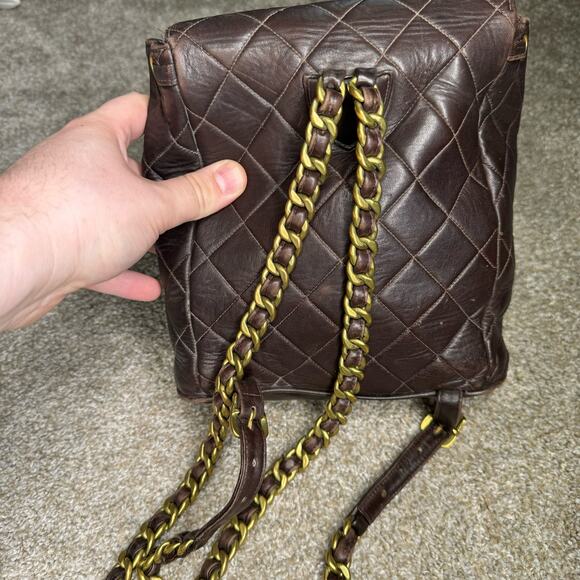 Chanel Matelasse Chain Backpack Duma Lambskin CC Logo Chocolate Brown Vintage - Picture 9 of 16